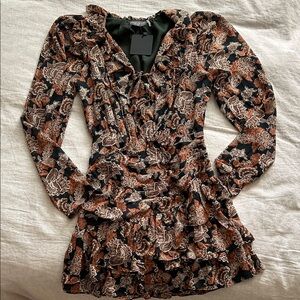 Dress Forum Black and Brown Floral Long Sleeve Dress